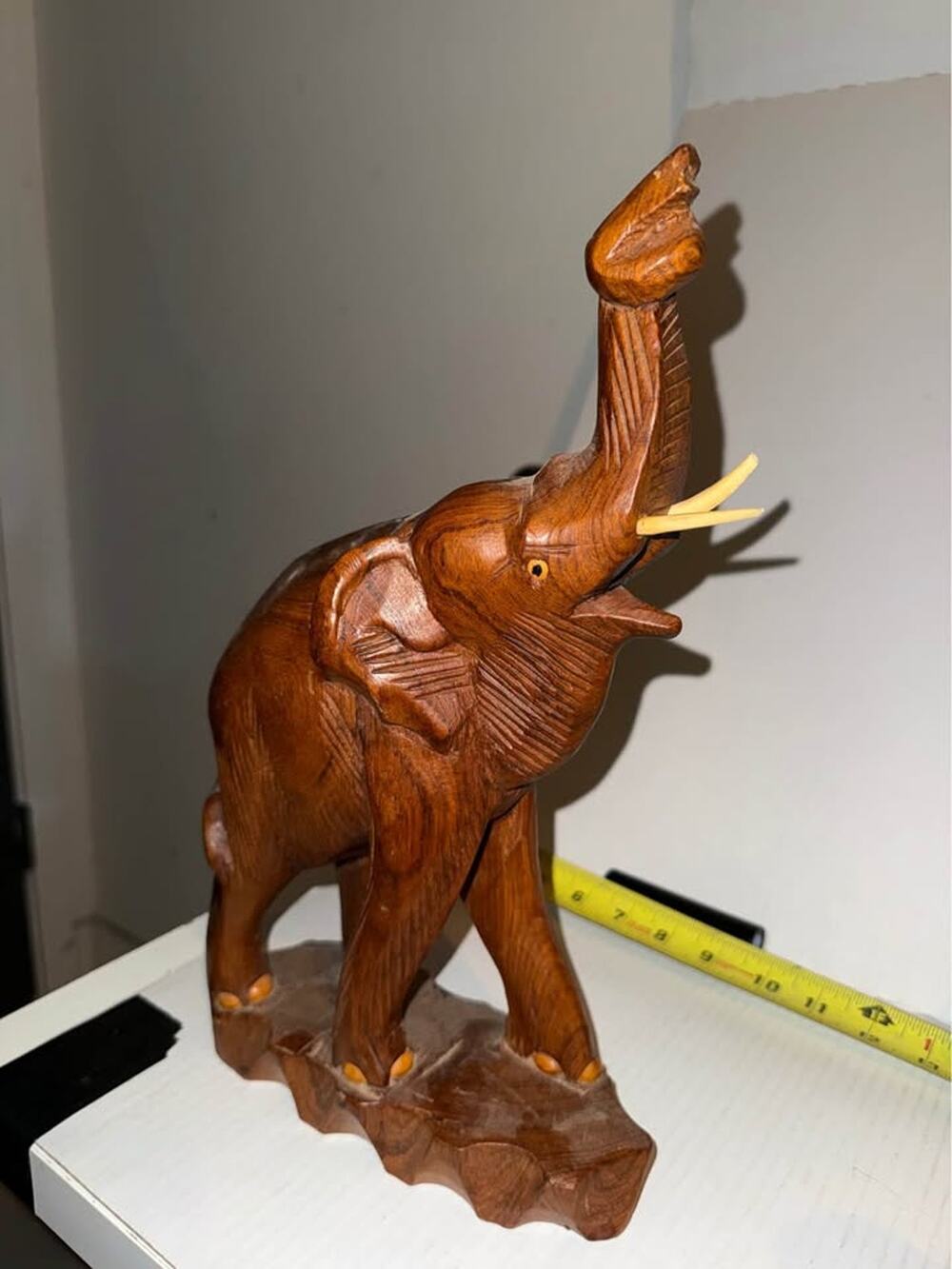 Stunning Large Vintage Hand Carved Teak Wood Elephant Tusks Thailand